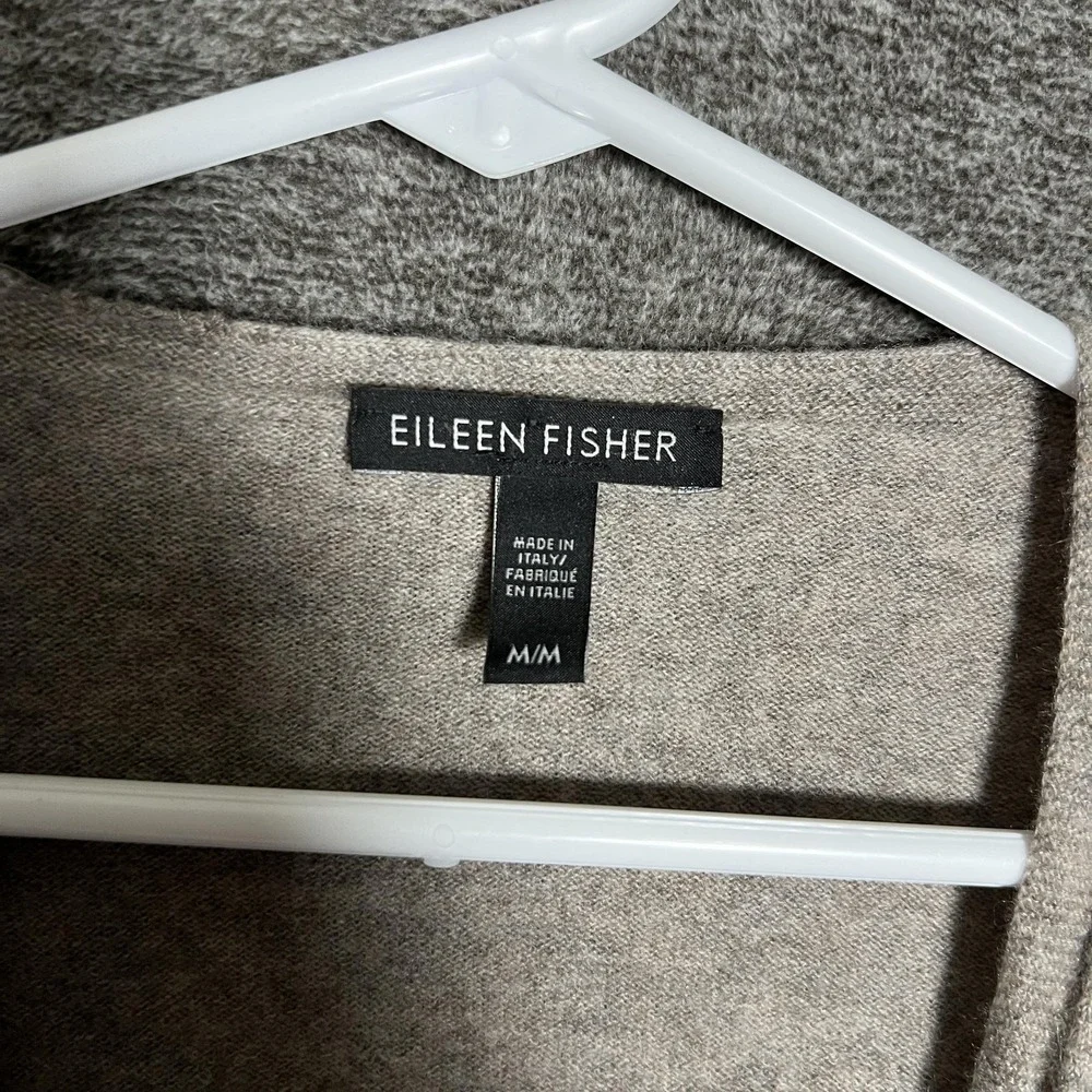 Eileen Fisher Cardigan Sweater Womens Medium Gray 100% Cashmere Open Front Italy